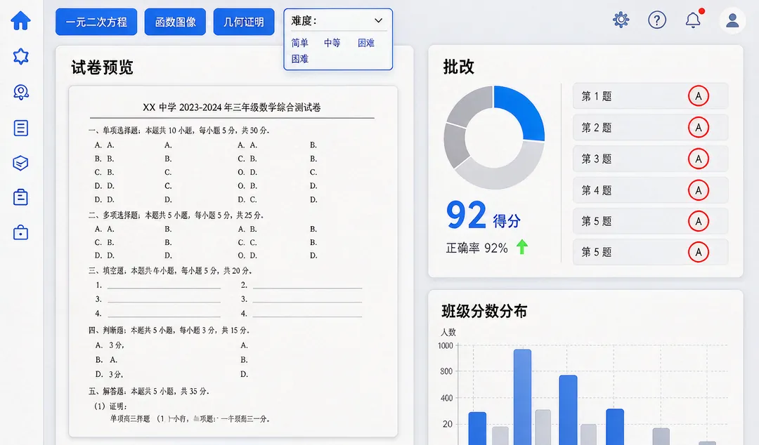AI 组卷与作业批改 界面截图