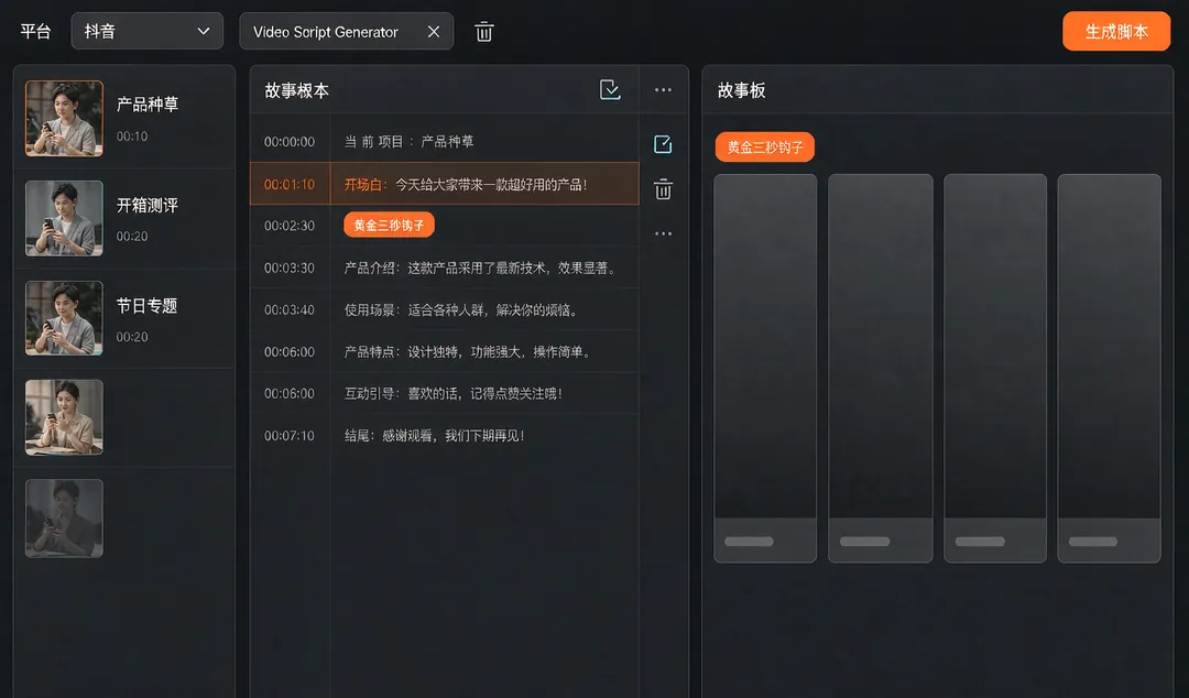 短视频脚本与分镜 界面截图
